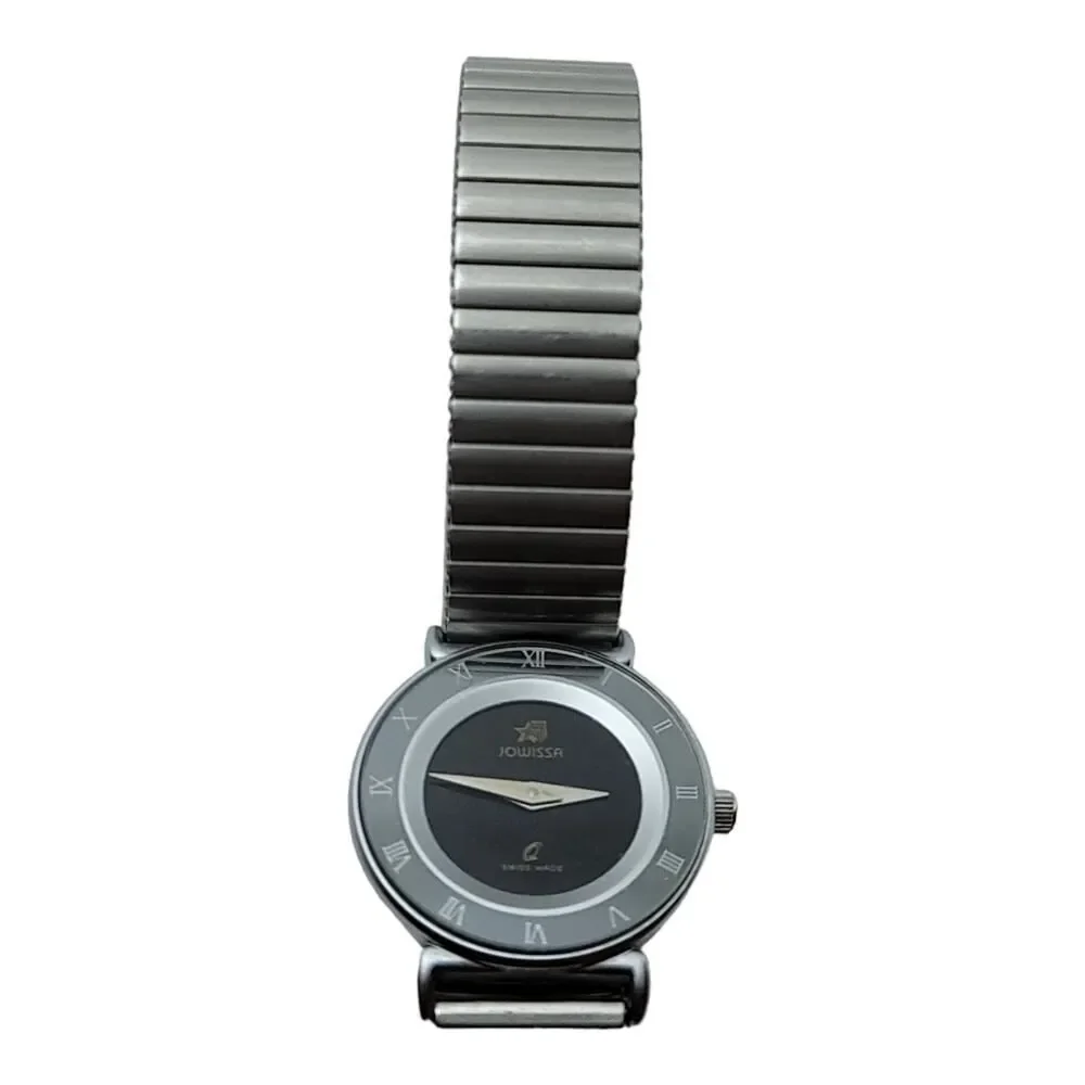 JOWISSA Watch Quartz Stainless Women's Black Dial Silver Stretch Band Swiss Made